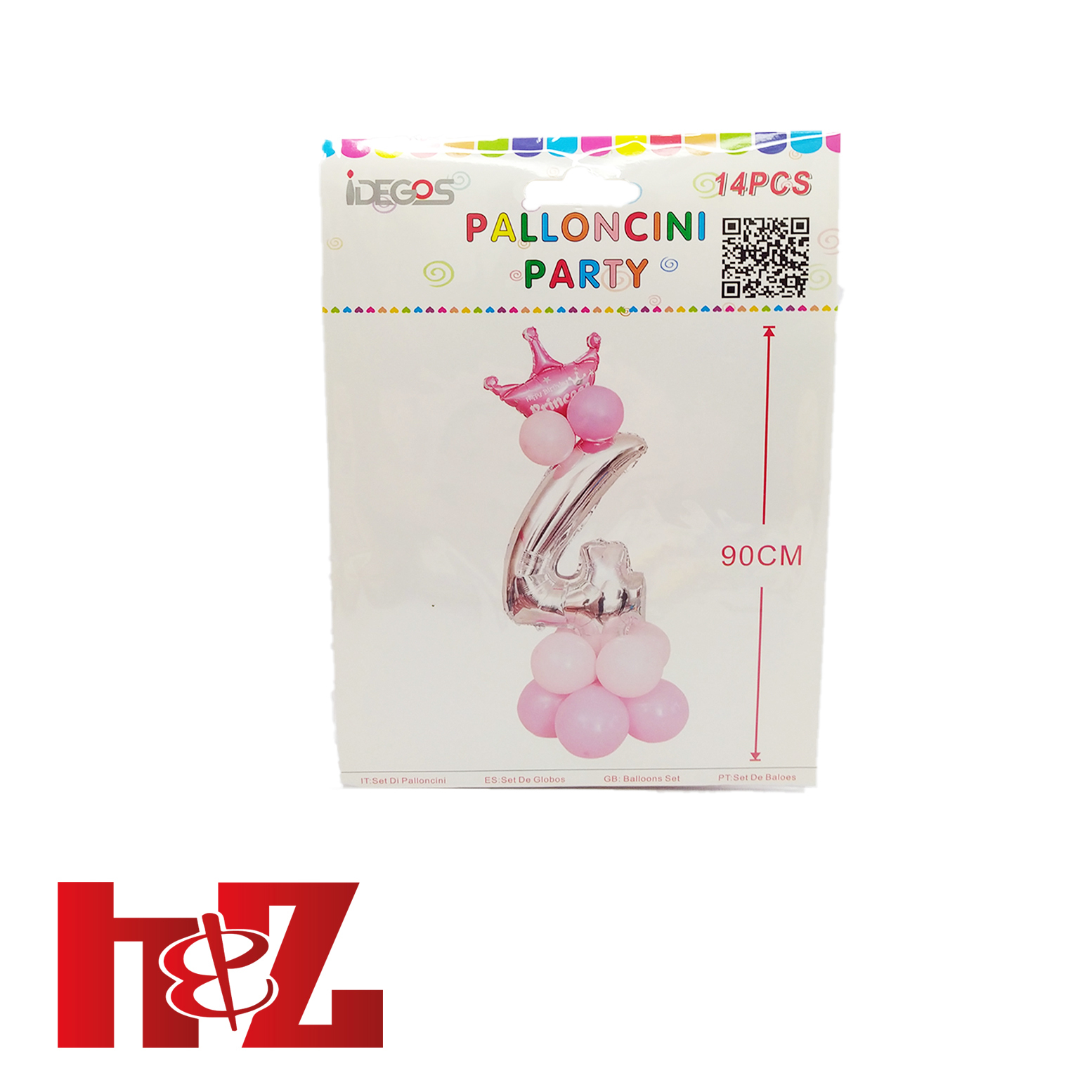 Kit 14 pezzi Palloncini Festa di Compleanno Numero 4 altezza 90 cm con  Corona Principessa - H&Z Store
